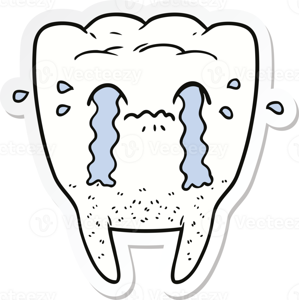 sticker of a cartoon tooth crying png