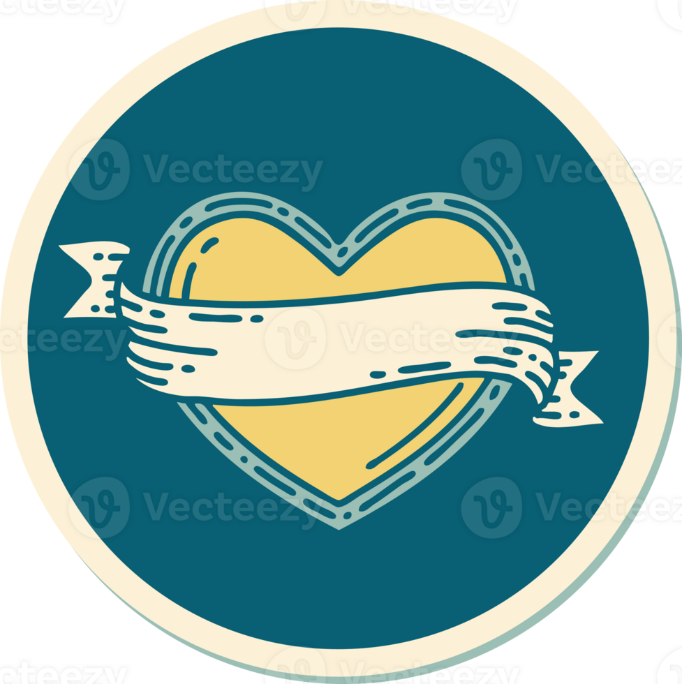 sticker of tattoo in traditional style of a heart and banner png
