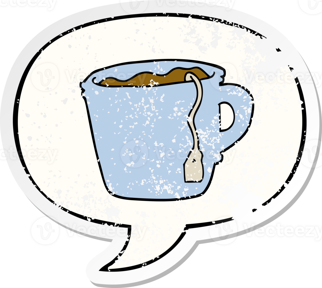 cartoon hot cup of tea with speech bubble distressed distressed old sticker png
