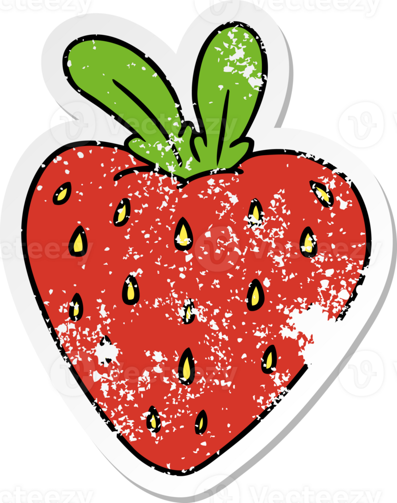 hand drawn distressed sticker cartoon doodle of a fresh strawberry png