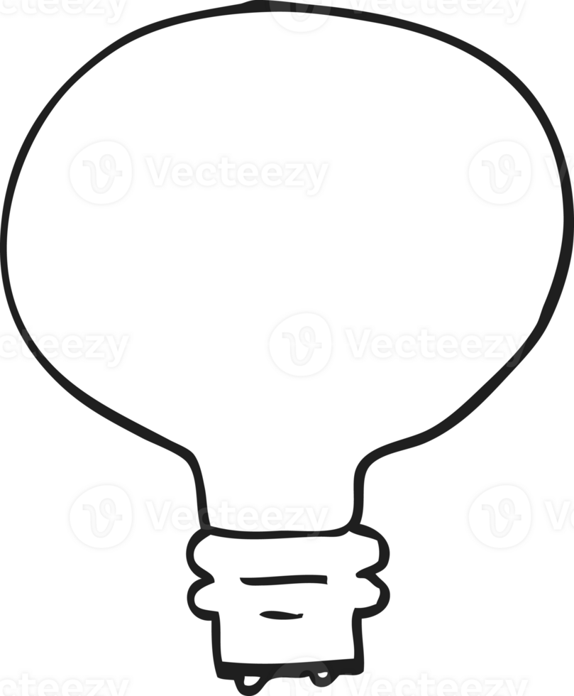 hand drawn black and white cartoon light bulb png