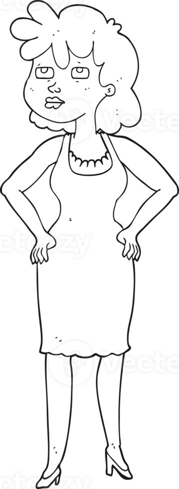 hand drawn black and white cartoon annoyed woman png