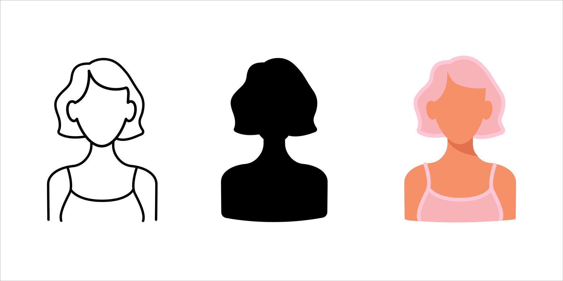 Set of three avatar office workers icon. Illustration on white isolated background. Iine, glyph, color. vector