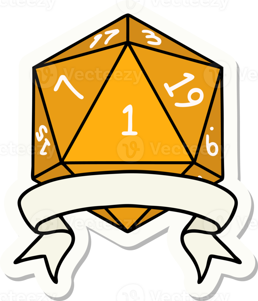 sticker of a natural one d20 dice roll png
