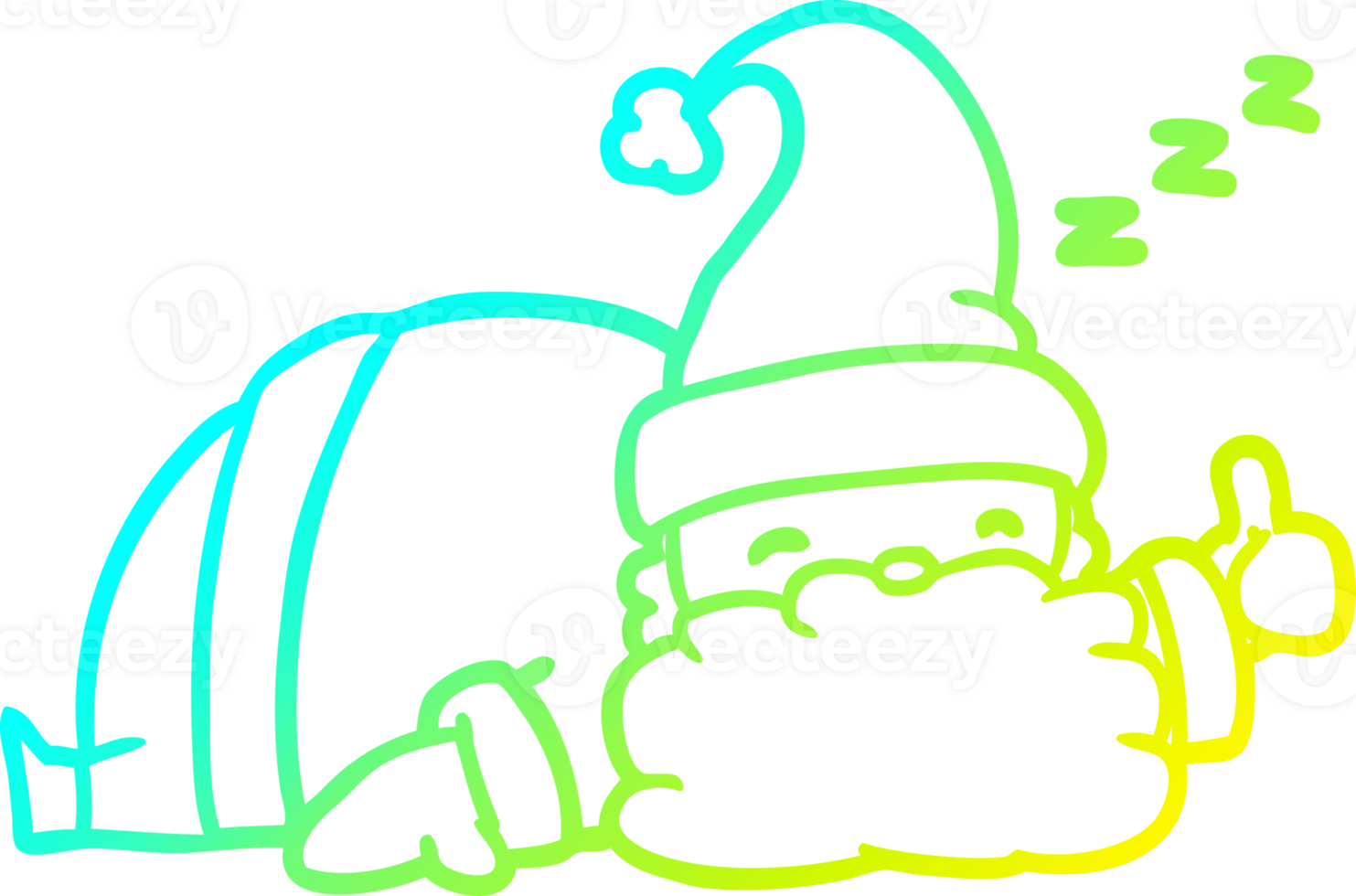 cold gradient line drawing of a sleepy santa giving thumbs up symbol png