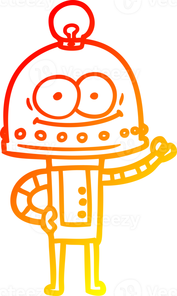 warm gradient line drawing of a happy carton robot with light bulb png
