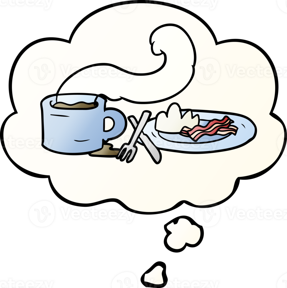 cartoon breakfast with thought bubble in smooth gradient style png