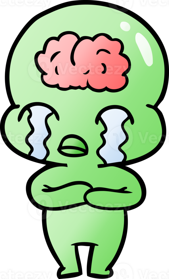 cartoon big brain alien crying png