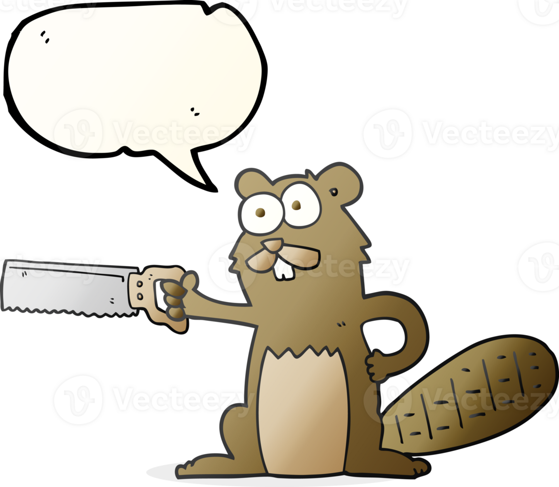 hand drawn speech bubble cartoon beaver with saw png