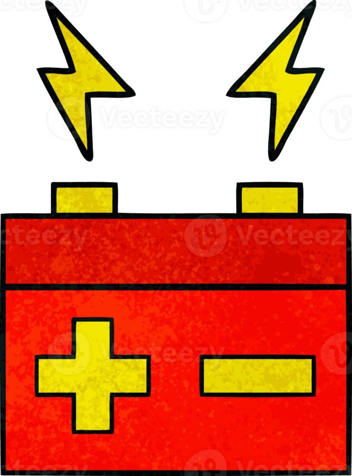 retro grunge texture cartoon of a electrical battery png