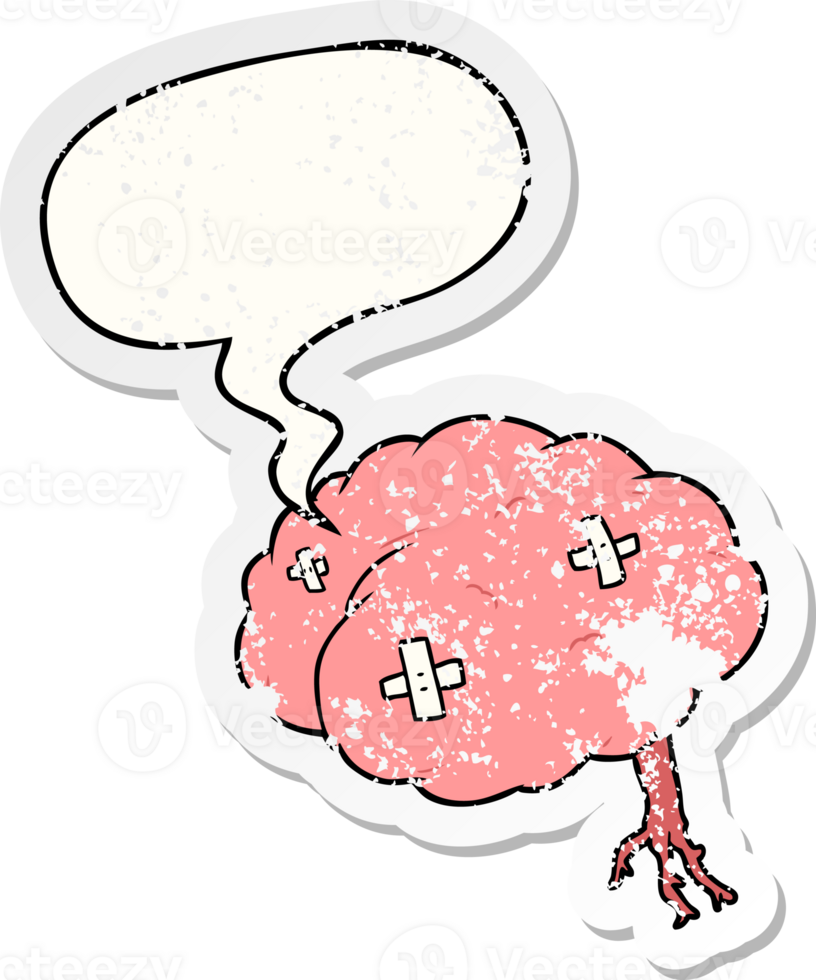 cartoon injured brain with speech bubble distressed distressed old sticker png