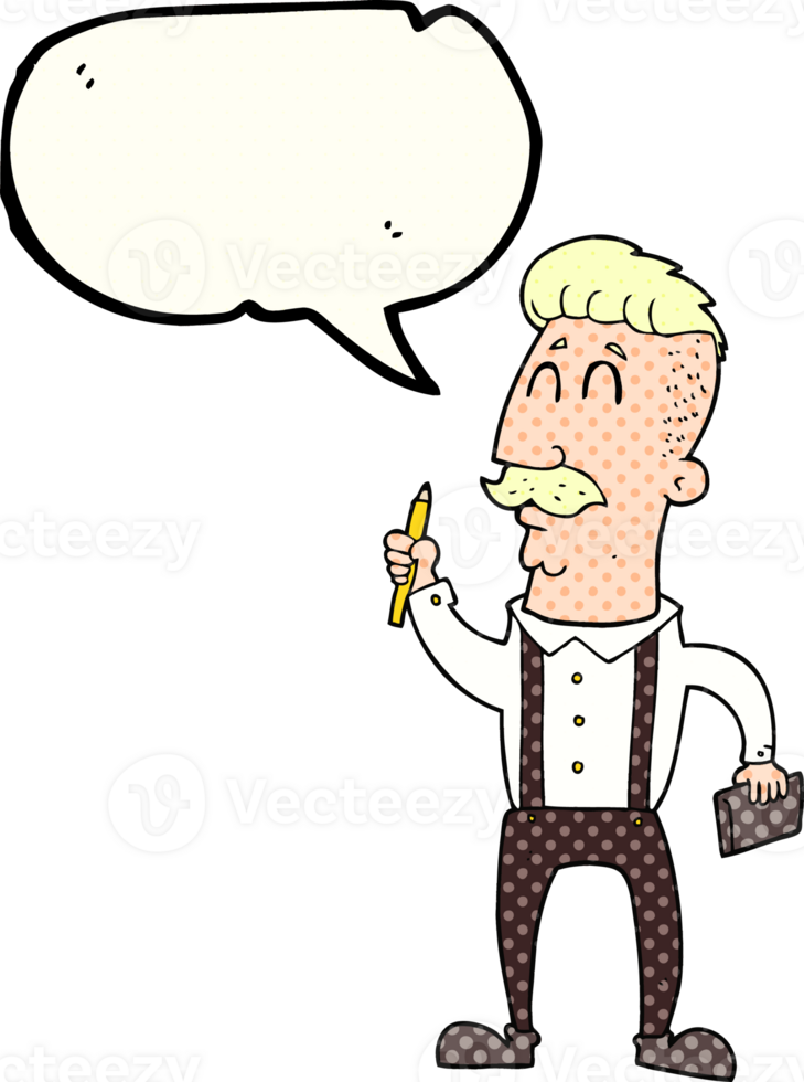 hand drawn comic book speech bubble cartoon man with notebook png