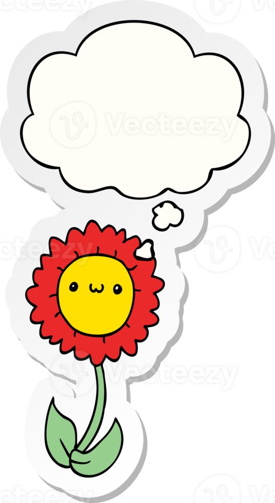 cartoon flower with thought bubble as a printed sticker png