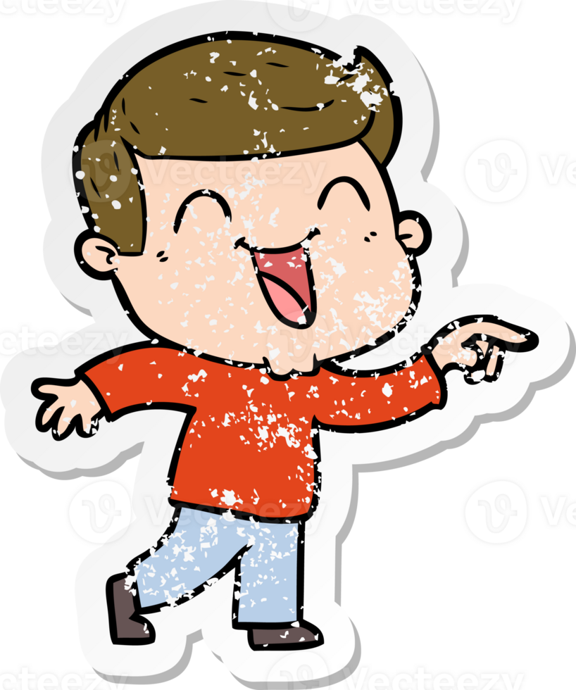 distressed sticker of a cartoon man laughing png