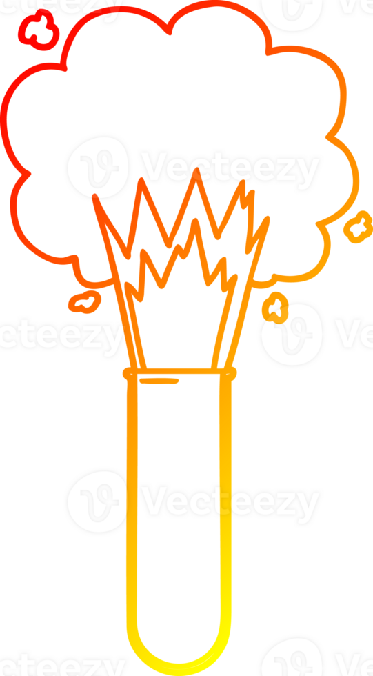 warm gradient line drawing of a cartoon exploding chemicals in test tube png