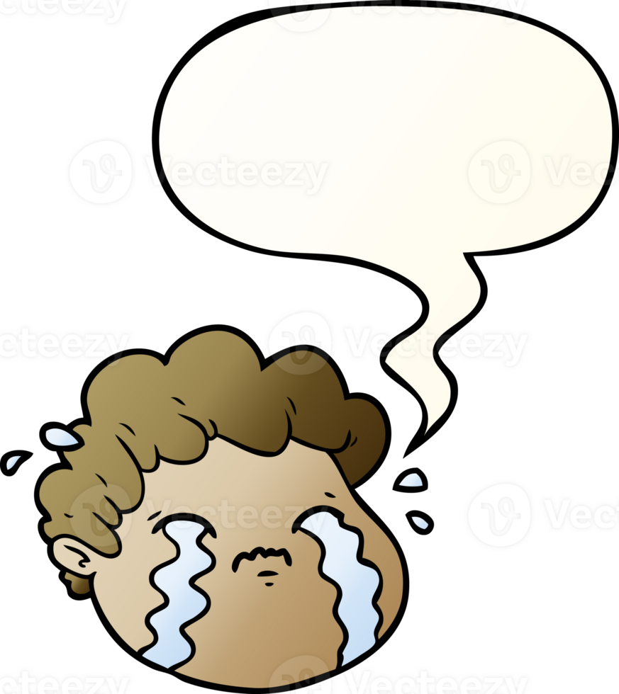 cartoon crying boy with speech bubble in smooth gradient style png