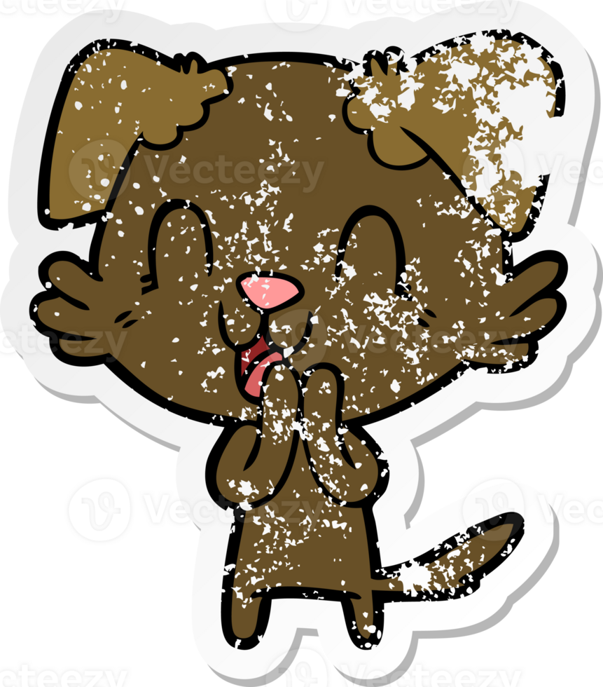 distressed sticker of a laughing cartoon dog png