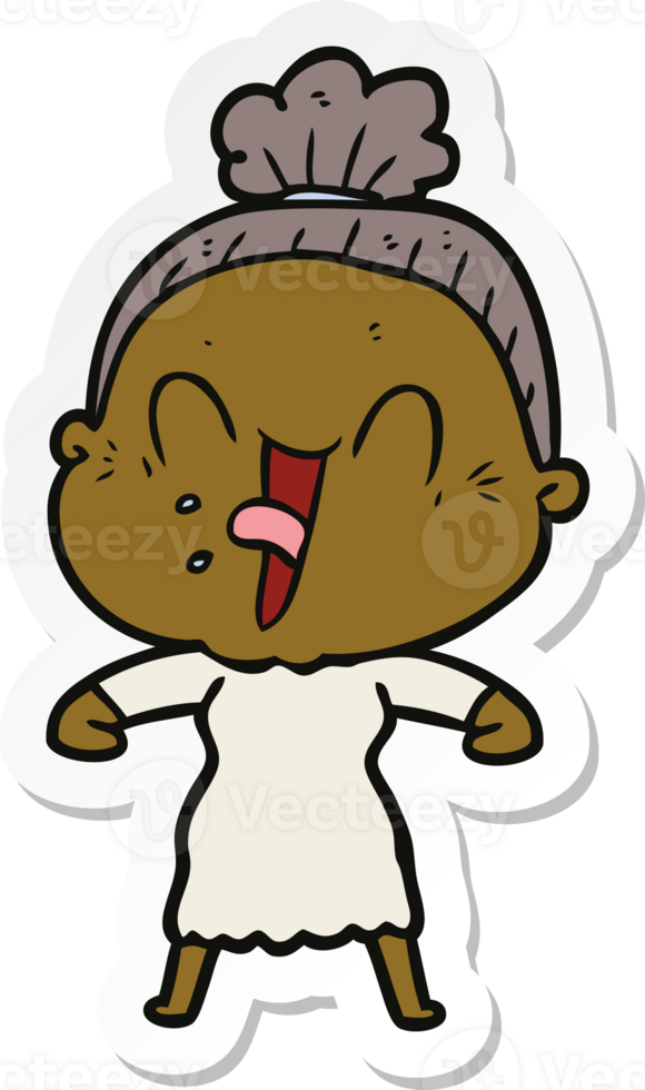 sticker of a cartoon happy old woman png