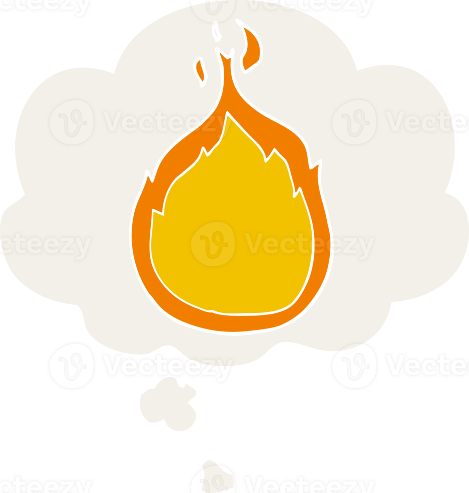 cartoon flames with thought bubble in retro style png