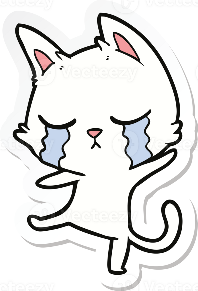 sticker of a crying cartoon cat performing a dance png
