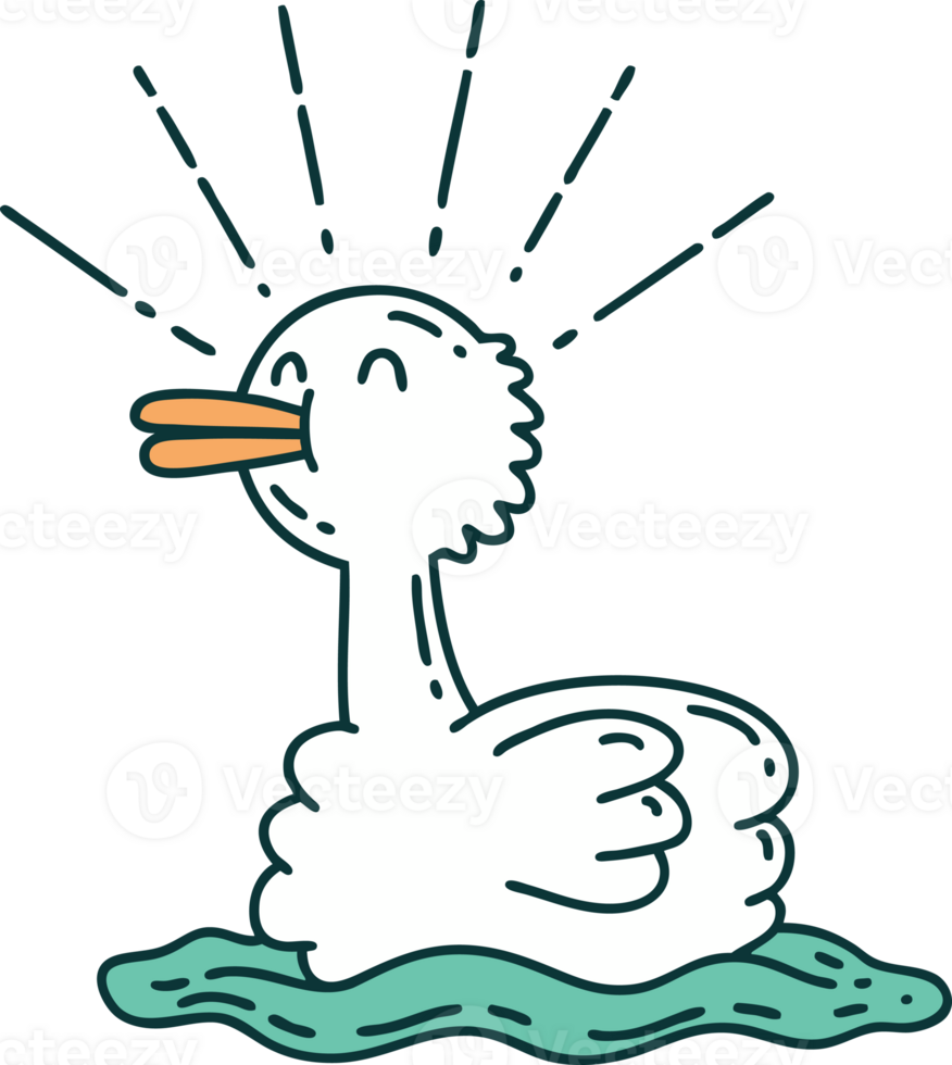 illustration of a traditional tattoo style swimming duck png