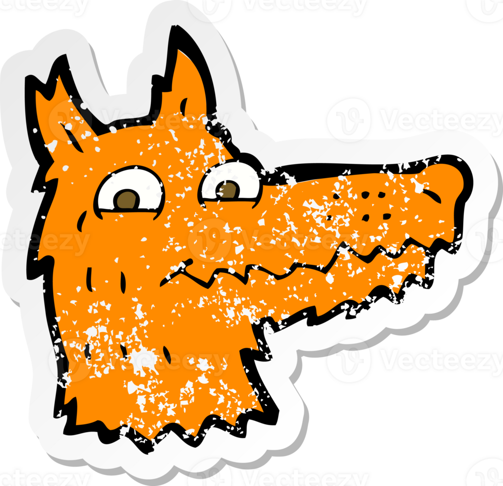 retro distressed sticker of a cartoon fox head png