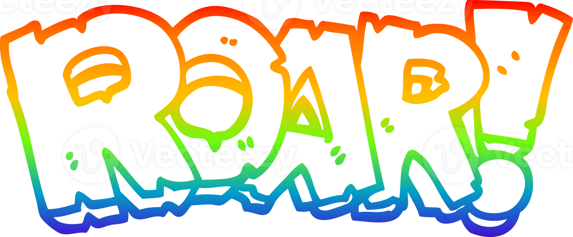rainbow gradient line drawing of a cartoon roar text png