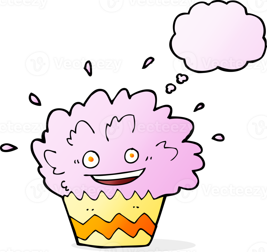 cartoon exploding cupcake with thought bubble png