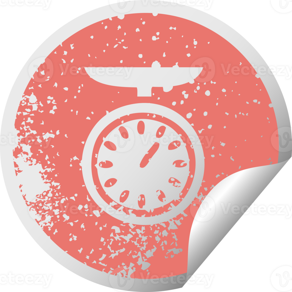 distressed circular peeling sticker symbol of a weighing scale png