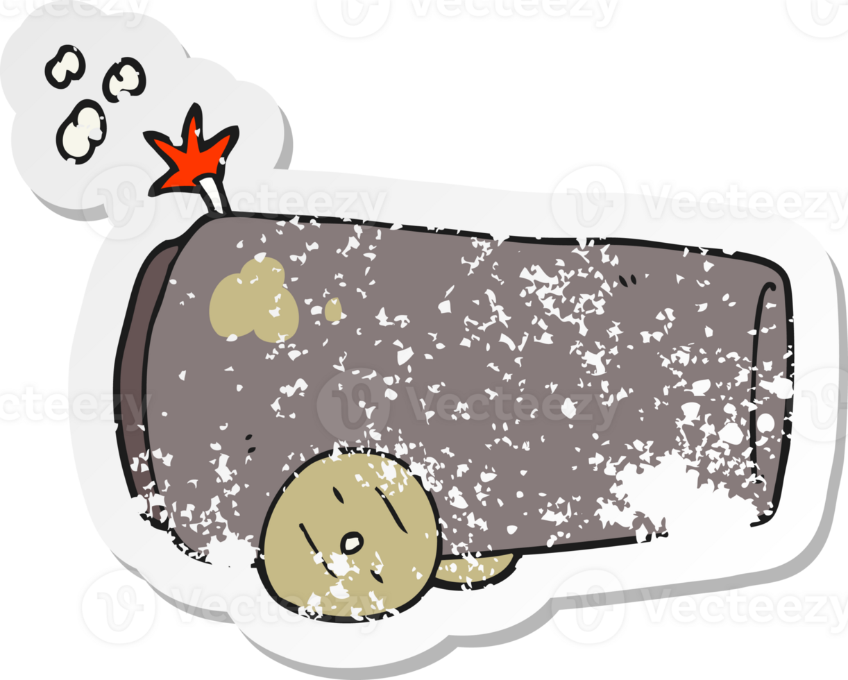 retro distressed sticker of a cartoon cannon png