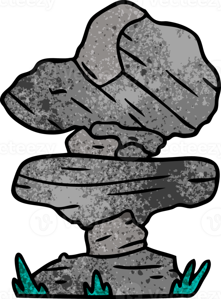 hand drawn textured cartoon doodle of grey stone boulder png