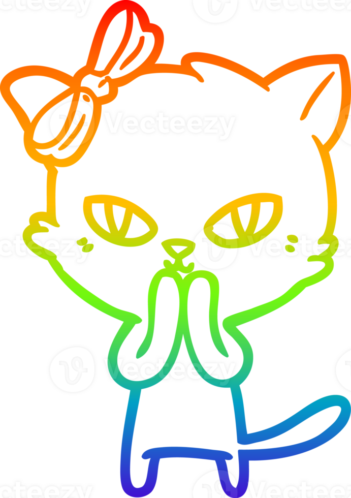 rainbow gradient line drawing of a cute cartoon cat png