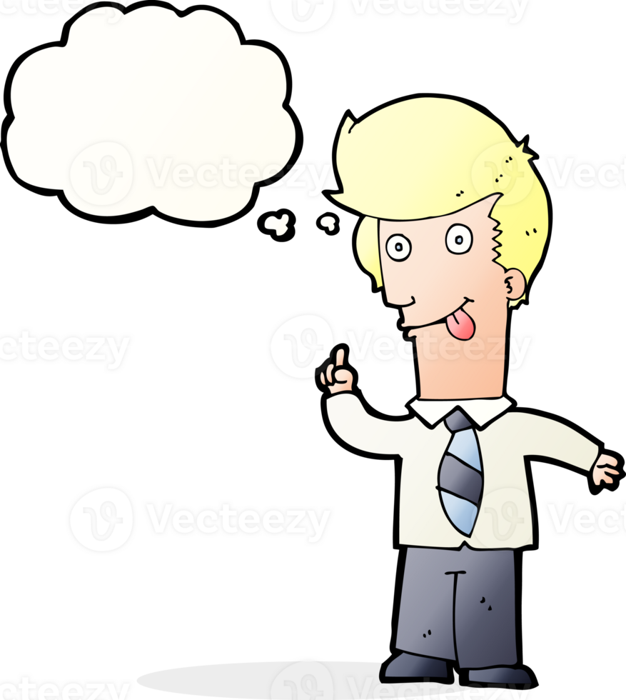 cartoon office man with crazy idea with thought bubble png