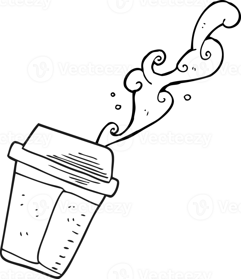 hand drawn black and white cartoon spilling coffee png