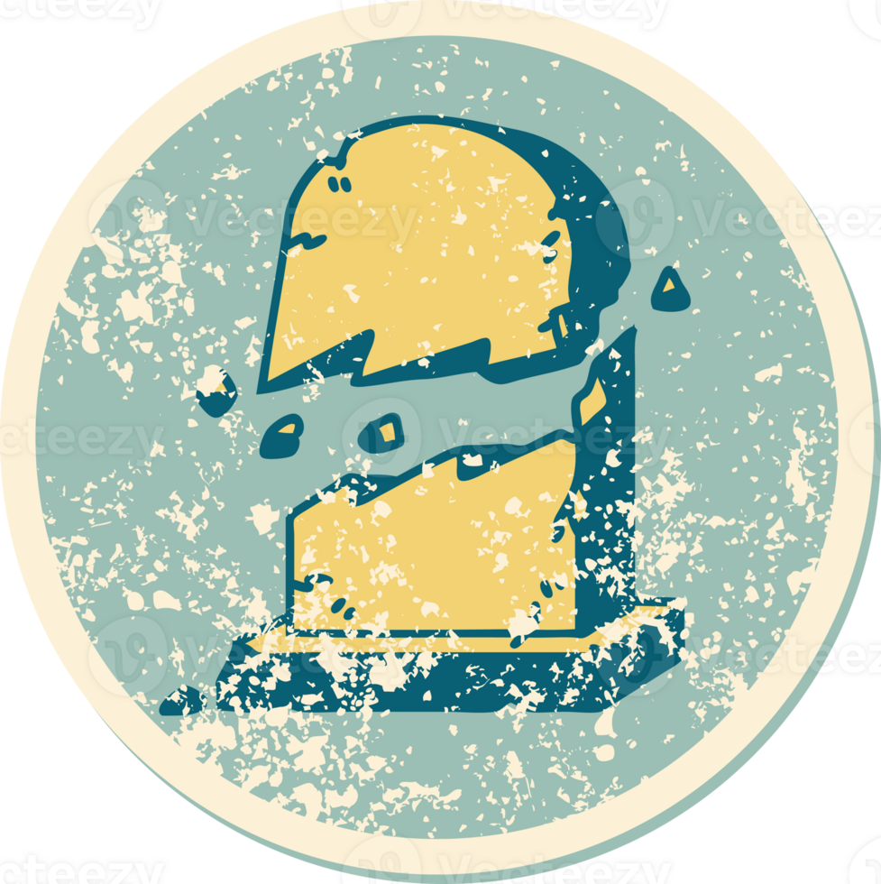 iconic distressed sticker tattoo style image of a broken grave stone png