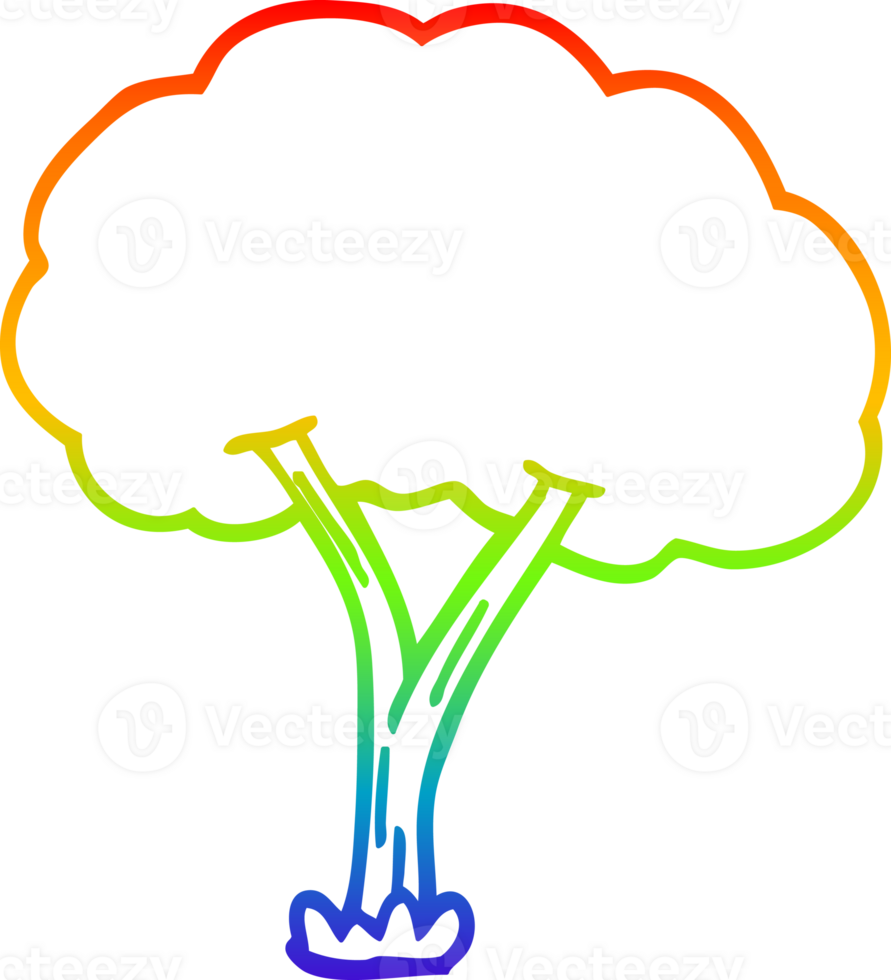 rainbow gradient line drawing of a cartoon blooming tree png