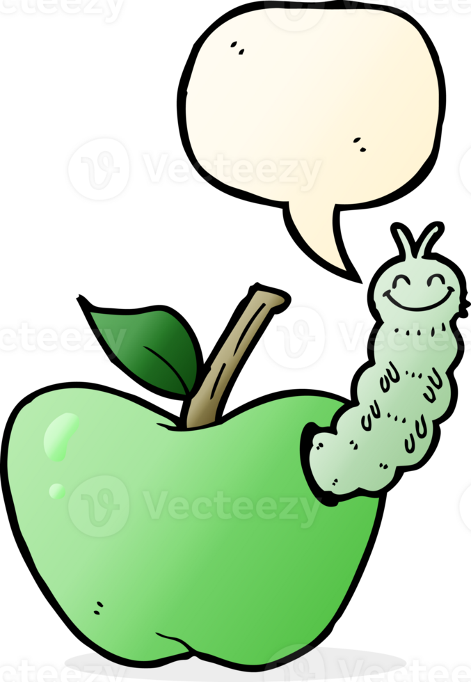 cartoon apple with bug with speech bubble png