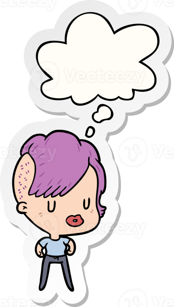 cartoon girl with thought bubble as a printed sticker png