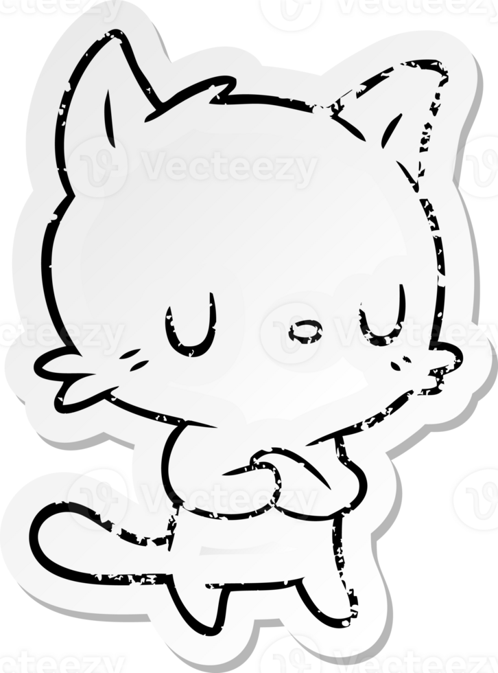 distressed sticker of a cartoon cat png