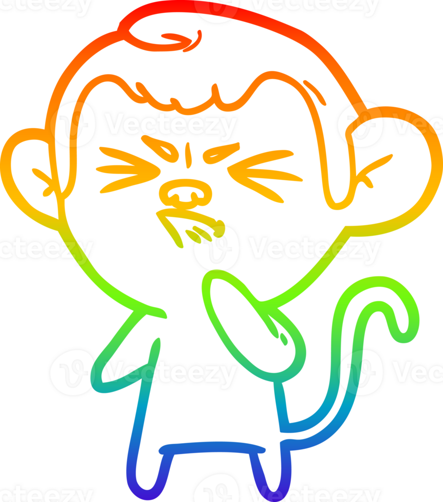 rainbow gradient line drawing of a cartoon angry monkey png