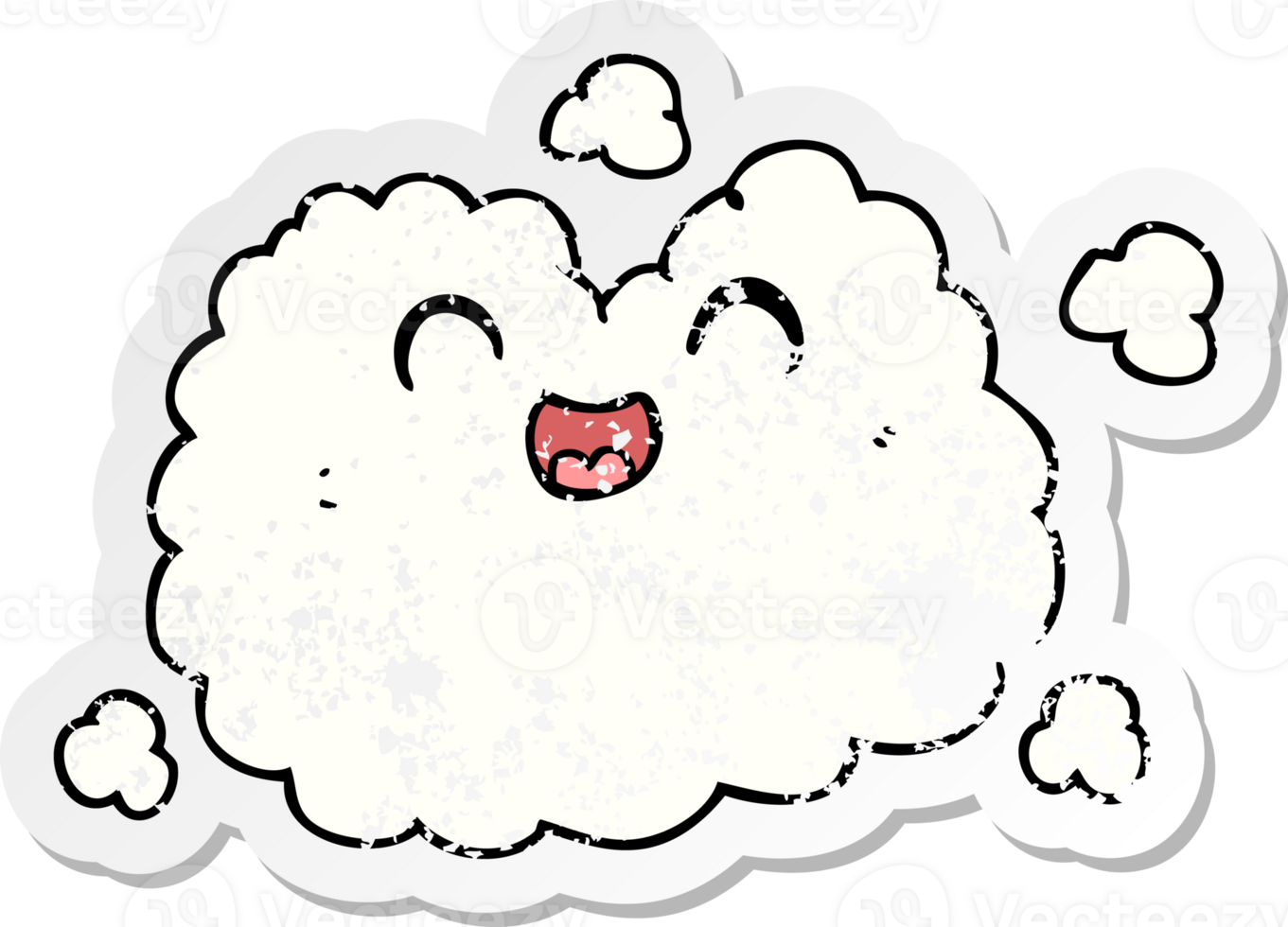 distressed sticker of a cartoon happy smoke cloud png