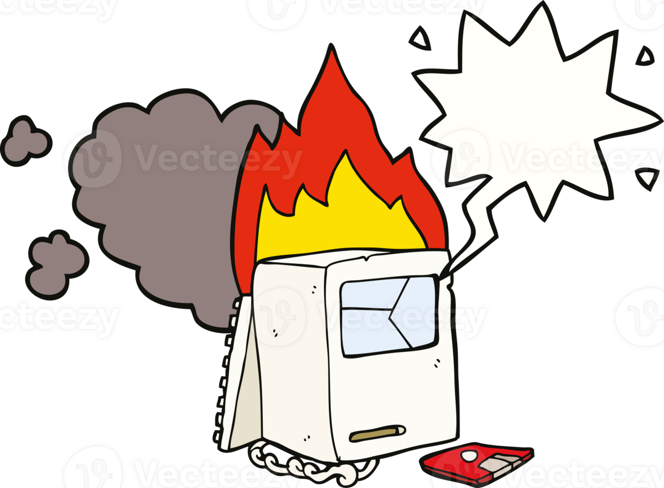 cartoon broken computer with speech bubble png