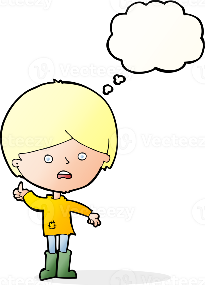cartoon unhappy boy with thought bubble png