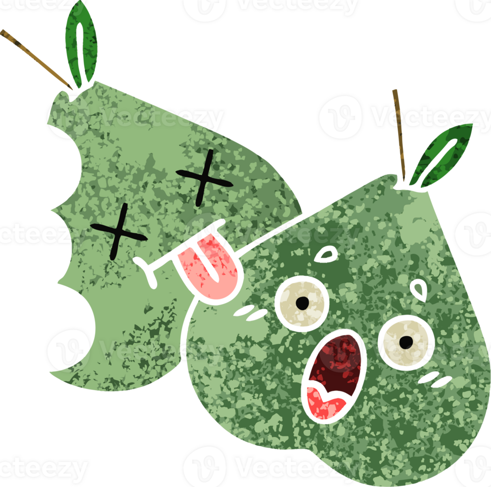 retro illustration style cartoon of a green pear png