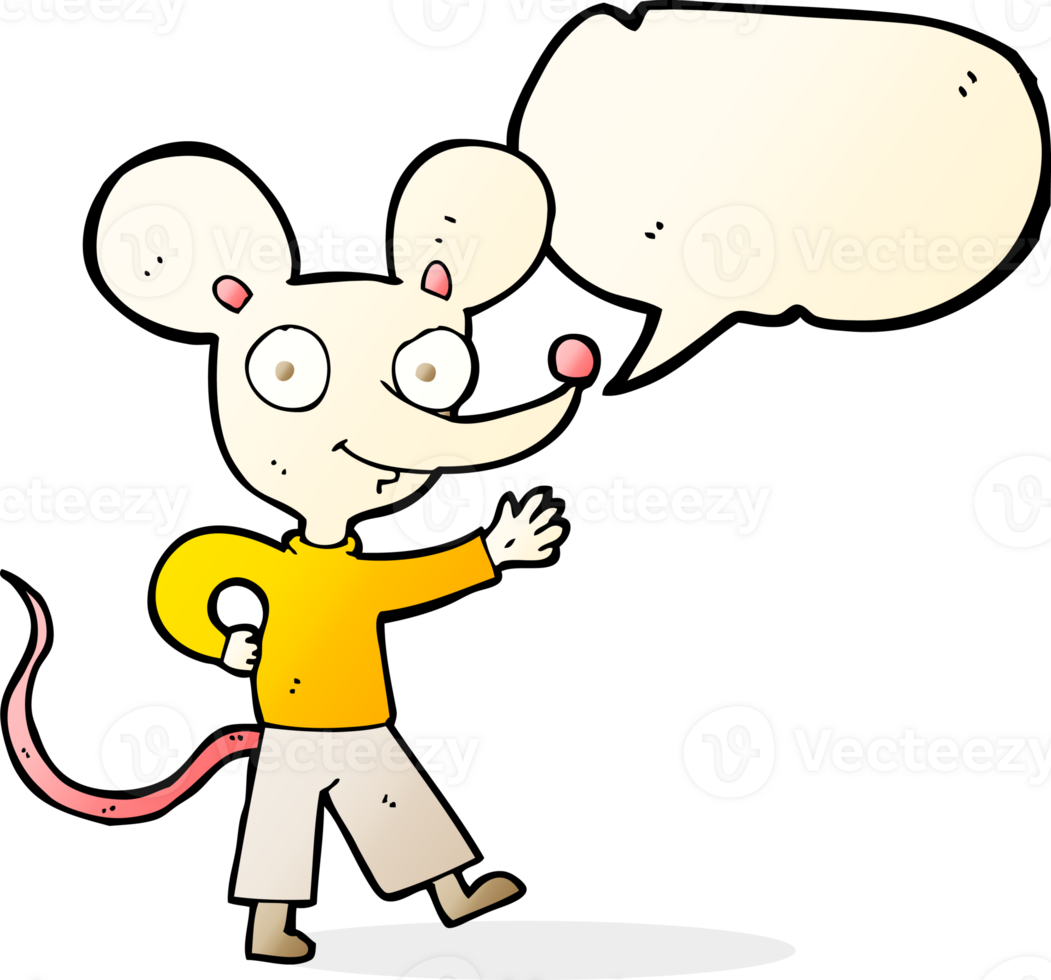 cartoon waving mouse with speech bubble png