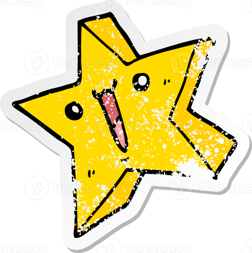 distressed sticker of a cartoon happy star png
