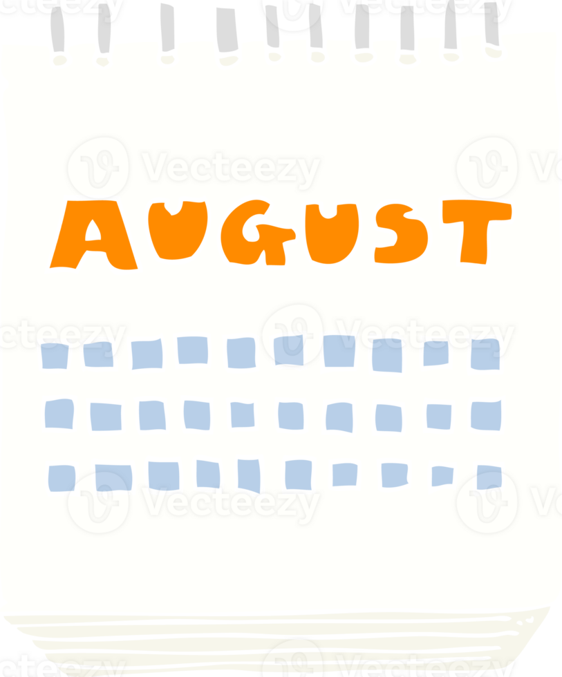 flat color illustration of calendar showing month of august png