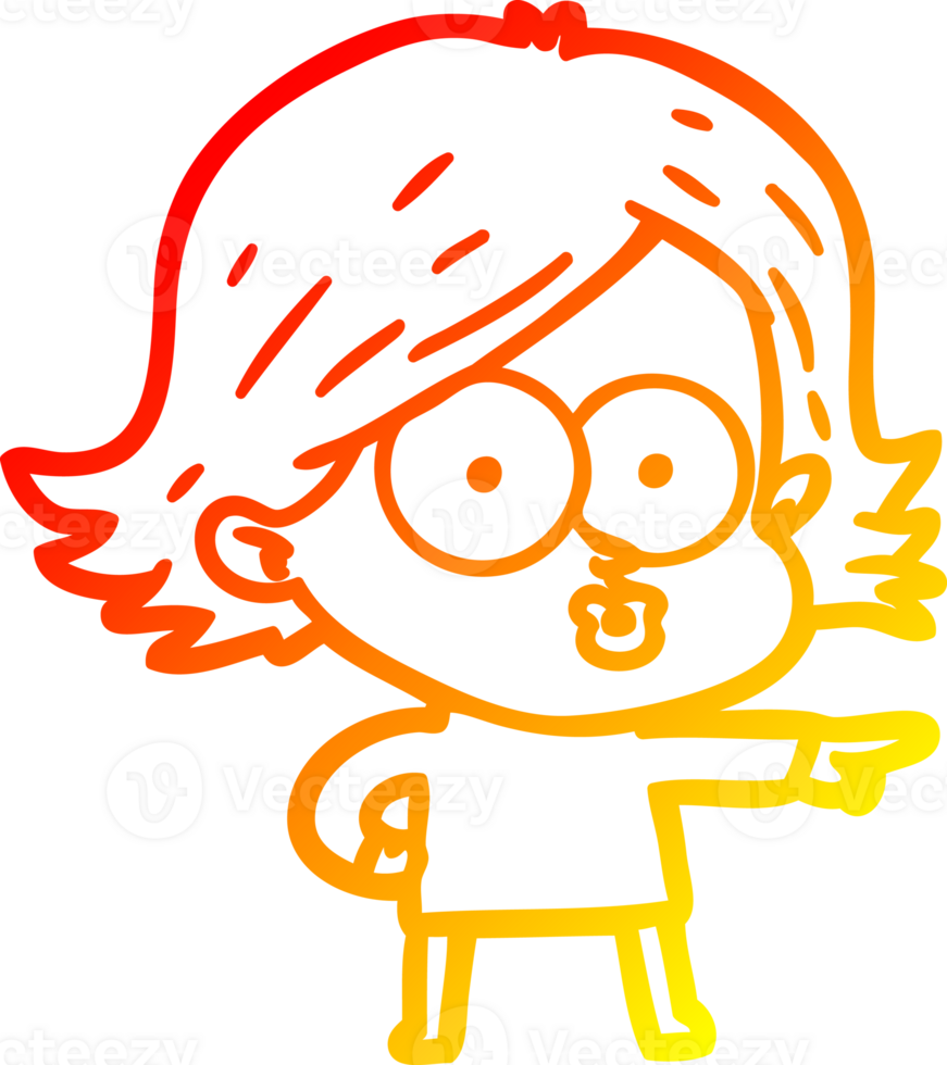 warm gradient line drawing of a cartoon girl pouting png