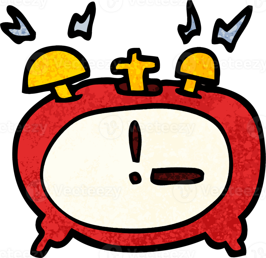 grunge textured illustration cartoon ringing alarm clock png
