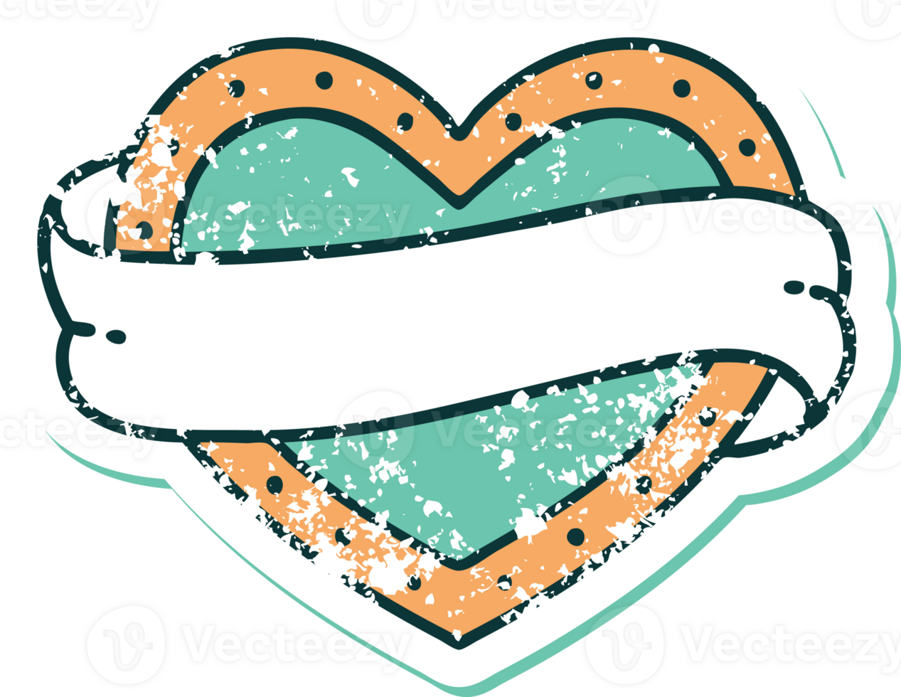 iconic distressed sticker tattoo style image of a heart and banner png